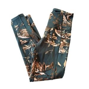 Body Glove Womens Teal Gold Wave Floral Print High Rise Leggings Side Pockets S